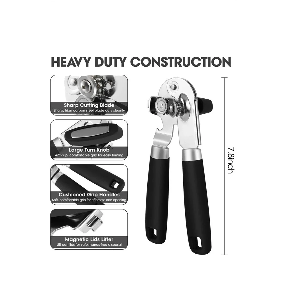 New UHIYEE Hand Held Can Opener Heavy Duty with Magnetic Lid Lifter Black 1285Rk